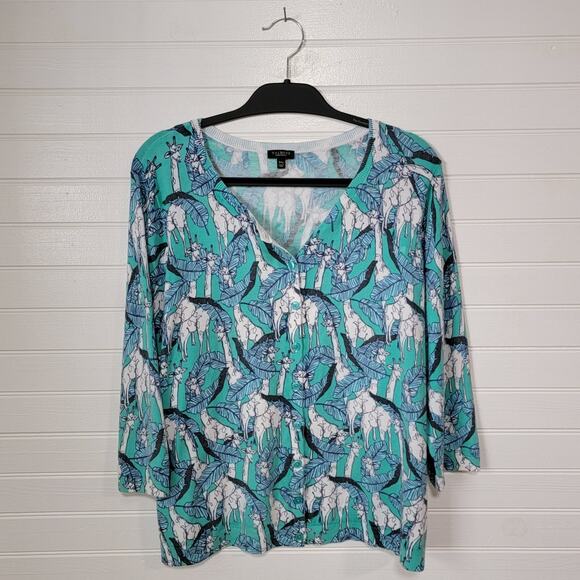 Talbots Plus Size 3XP Petite Cardigan Sweater Preppy Giraffe Print Safari Preppy - Picture 1 of 9